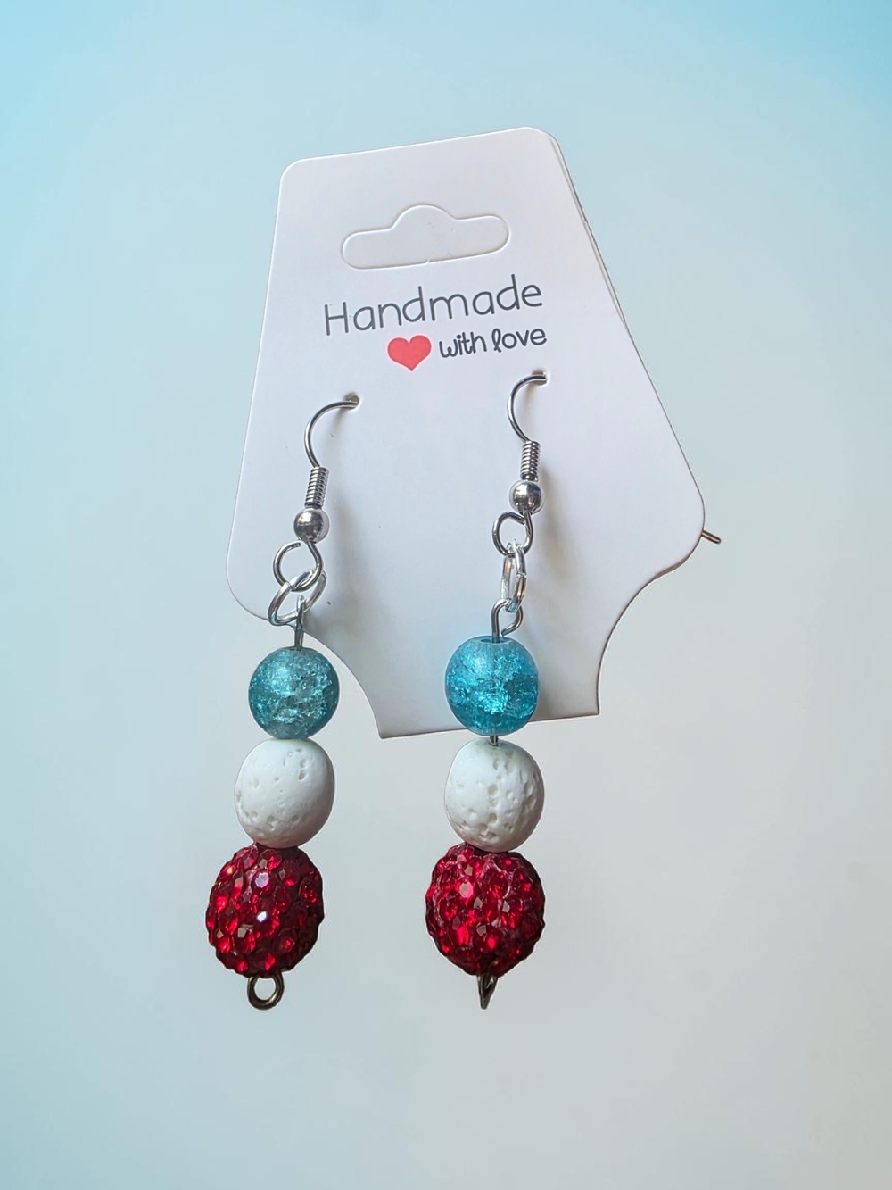 Styleandstone Red White Blue Lava Rock Patriotic Dangle Earrings New